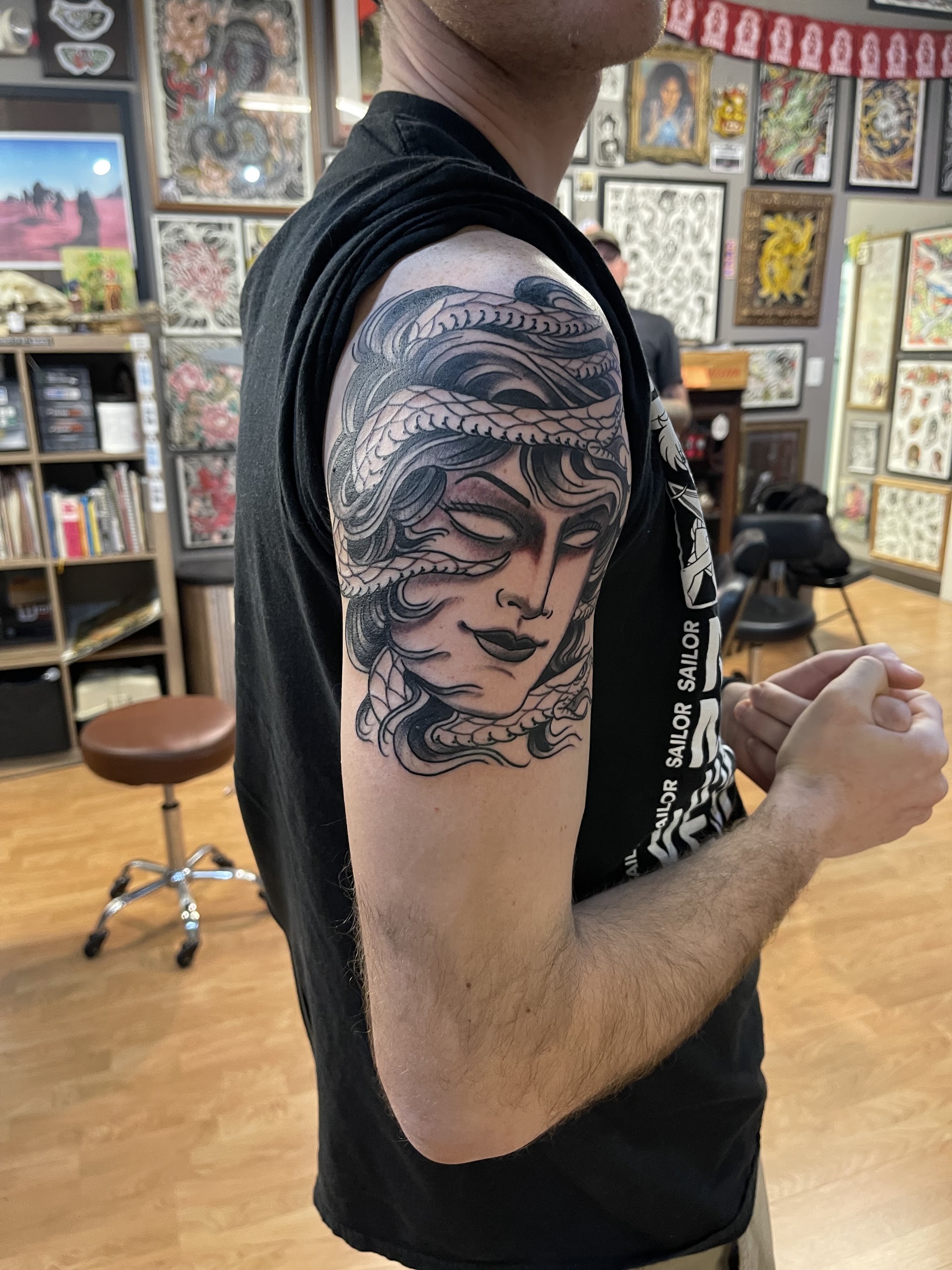 Neo traditional Medusa, upper arm