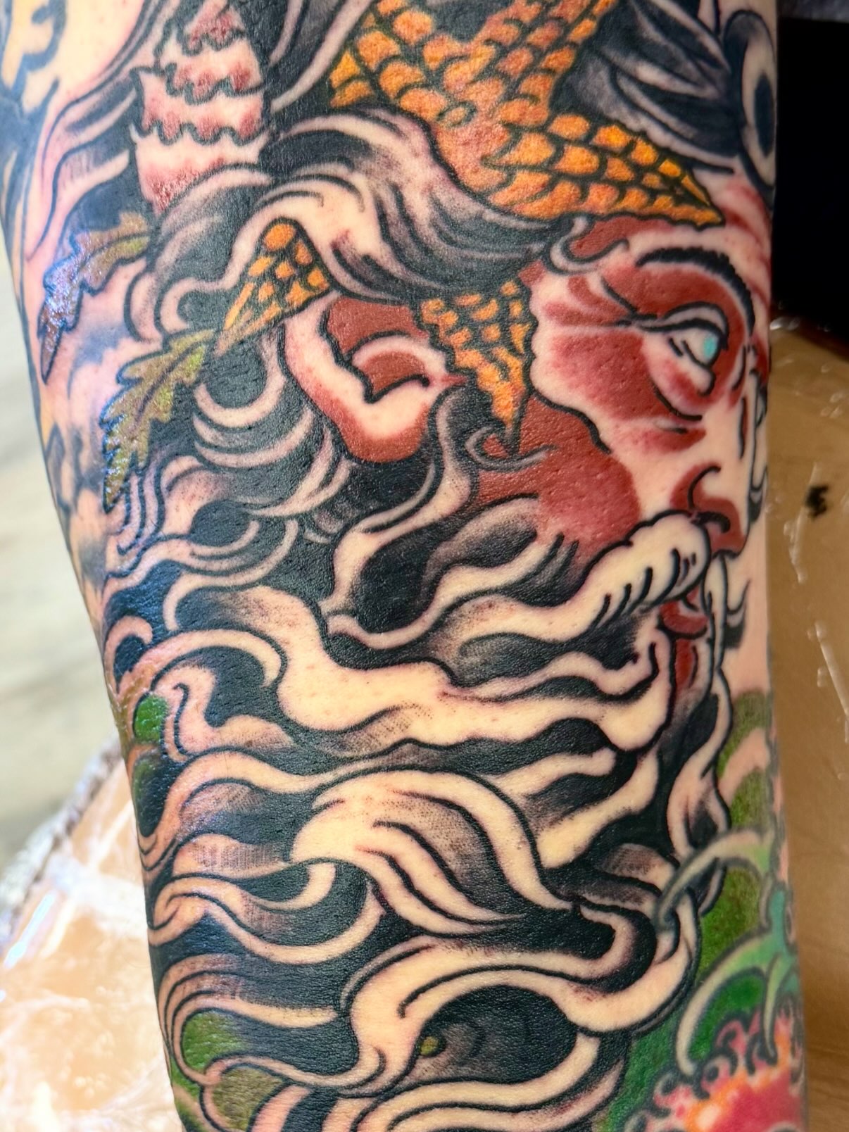 Koi and cresting waves, colour